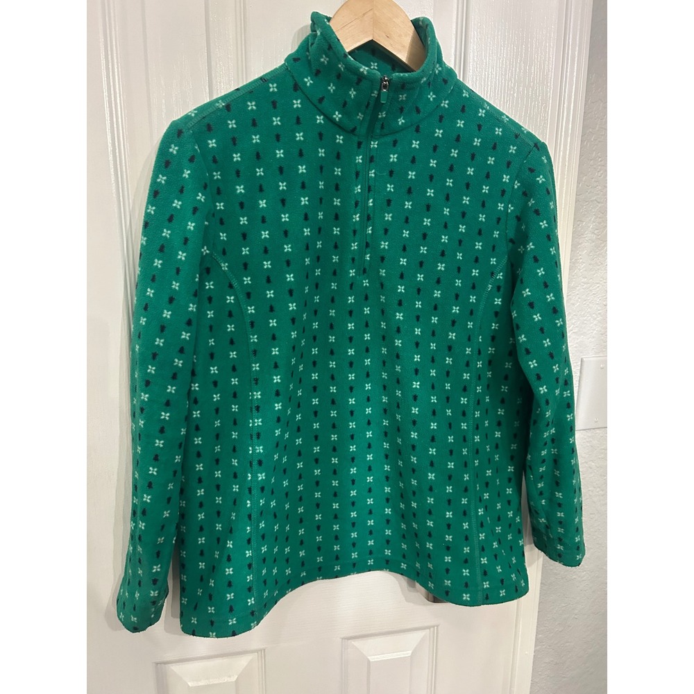 Lands End Womens Green Patterned Fleece Quarter Zip Pullover Sweater Small 6-8